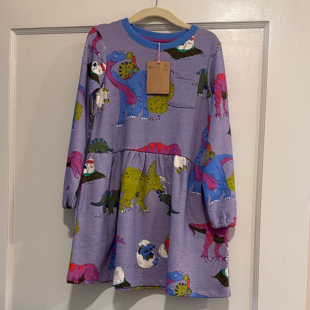 NWT Mini Boden 4-5 yr Dinosaur Print Kids Dress - Purple